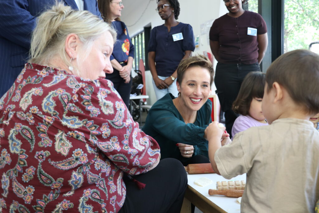 Gabrielle Williams interacts with young children at Dandenong South Primary School Community Hub